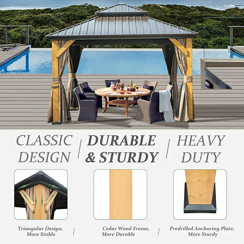 Wood Gazebo with Galvanized Steel Roof - Cedar Post