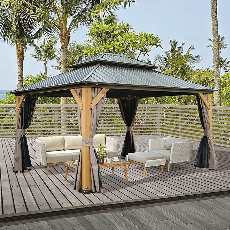 Wood Gazebo with Galvanized Steel Roof - Cedar Post