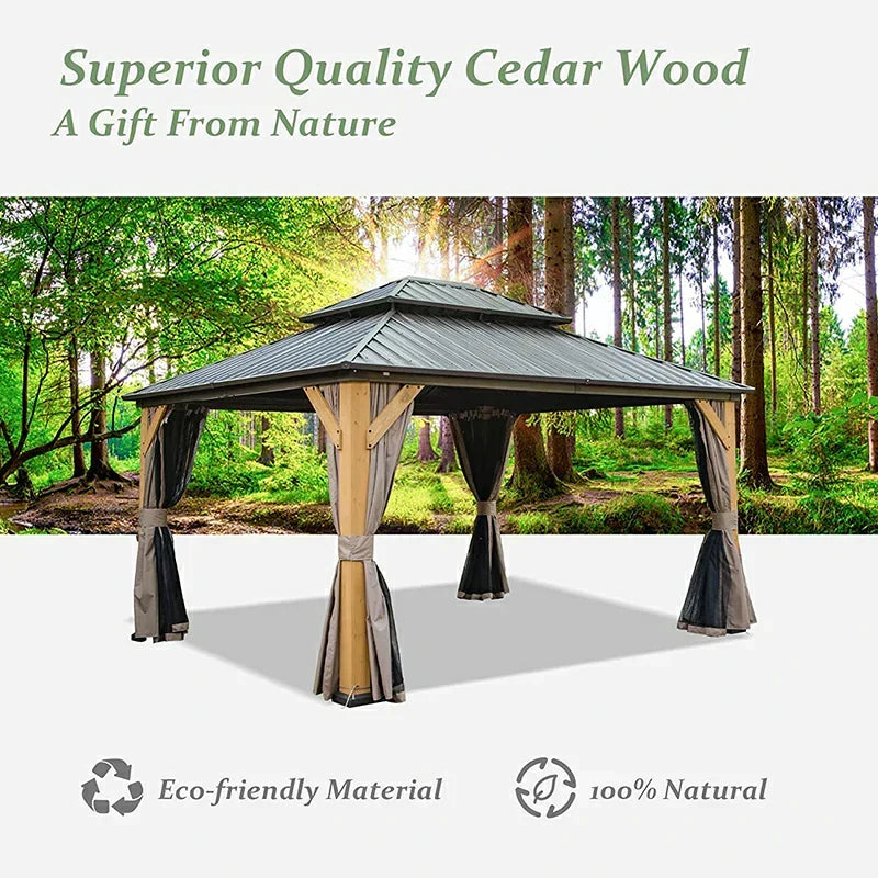 Wood Gazebo with Galvanized Steel Roof - Cedar Post