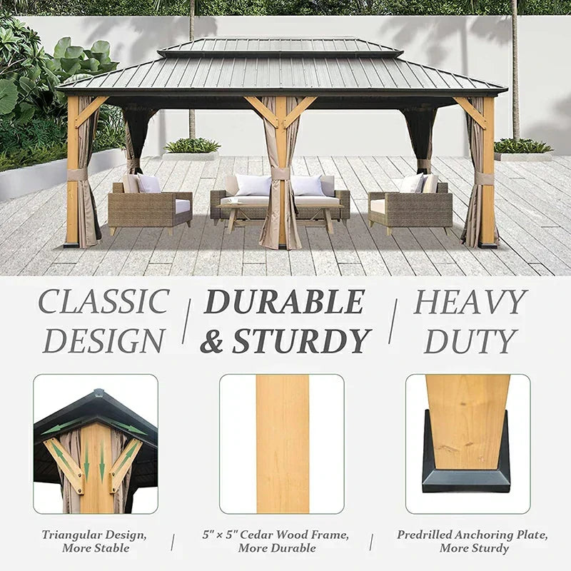 Wood Gazebo with Galvanized Steel Roof - Cedar Post