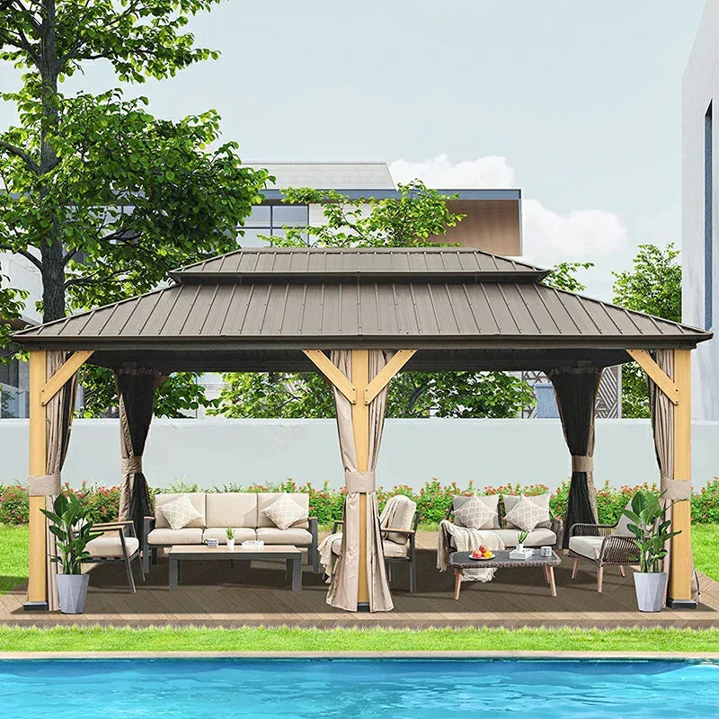Wood Gazebo with Galvanized Steel Roof - Cedar Post