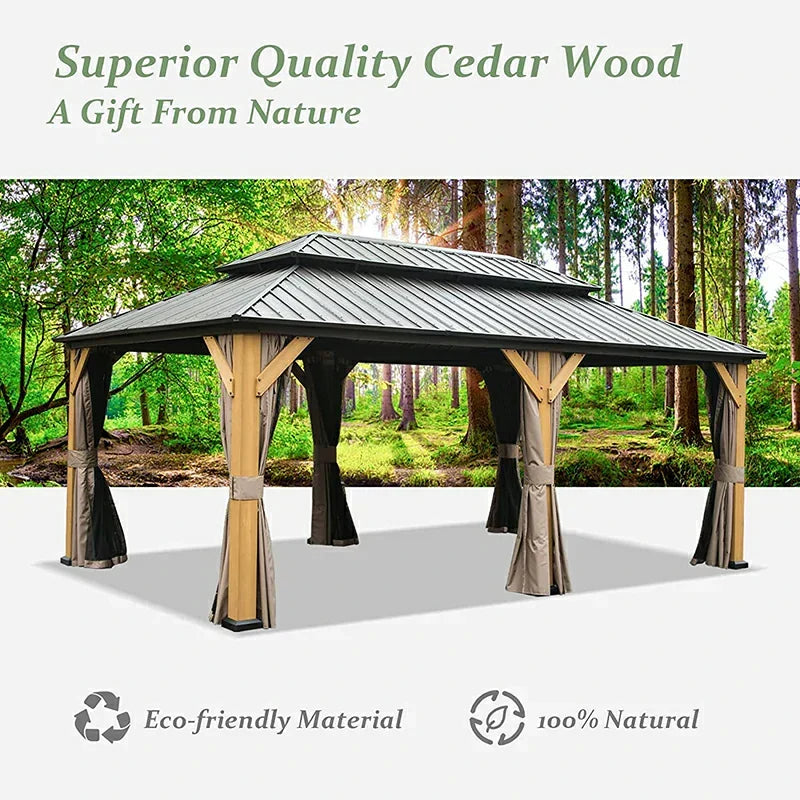 Wood Gazebo with Galvanized Steel Roof - Cedar Post