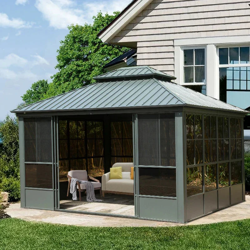 12'x14' Four-Season Solarium- Patio Sunroom Aluminum Hardtop Gazebo