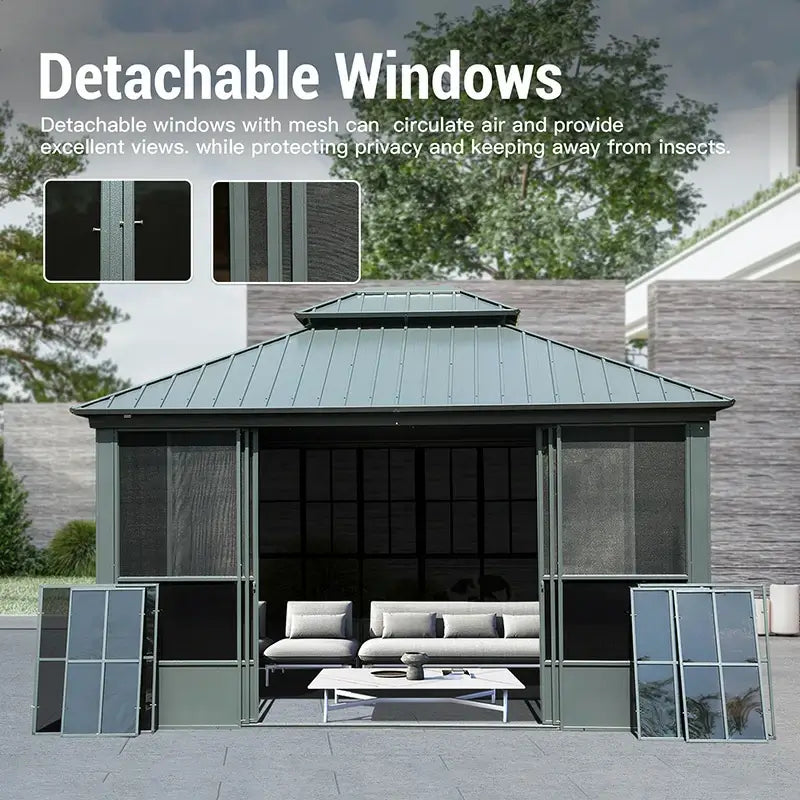 12'x14' Four-Season Solarium- Patio Sunroom Aluminum Hardtop Gazebo