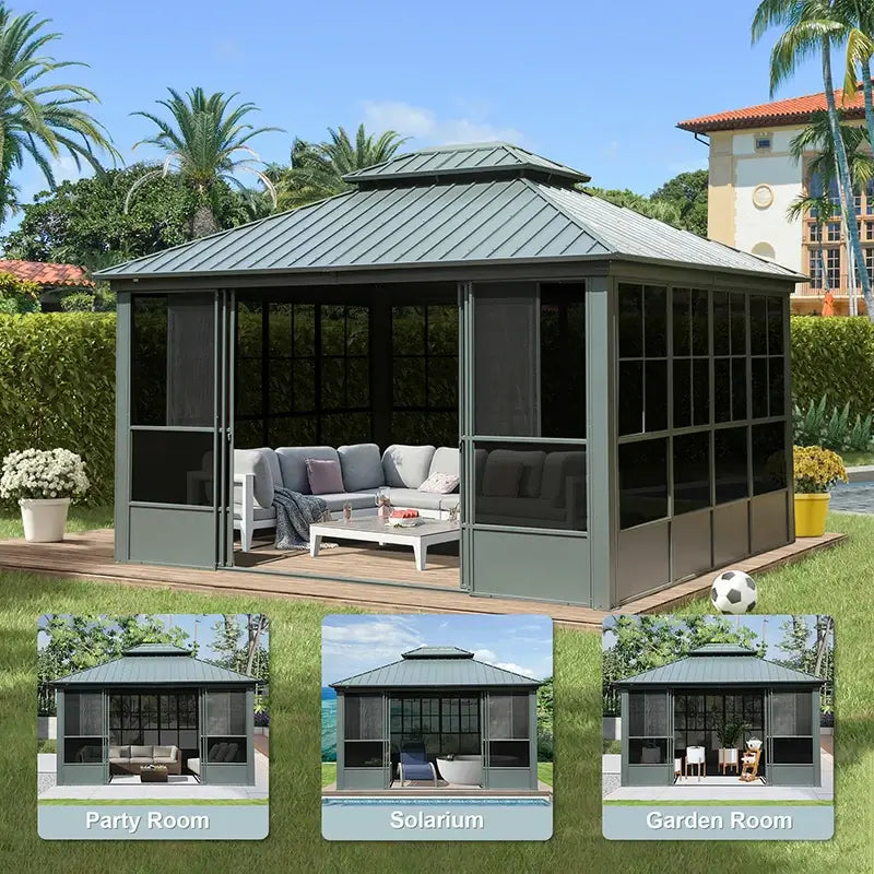 12'x14' Four-Season Solarium- Patio Sunroom Aluminum Hardtop Gazebo