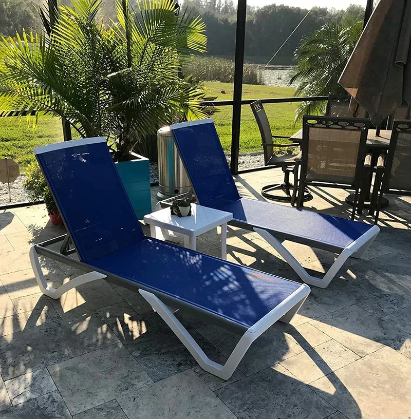 Patio Chaise Lounge Sunbathing Chair Set of 3 (2 Chairs + 1 Table)