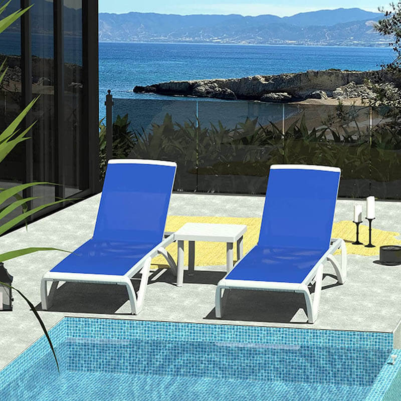 Patio Chaise Lounge Sunbathing Chair Set of 3 (2 Chairs + 1 Table)