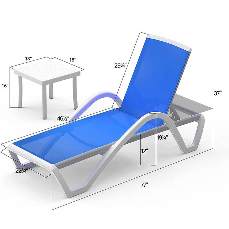 Patio Chaise Lounge Set of 3 with Arm (2 Chairs + 1 Table)