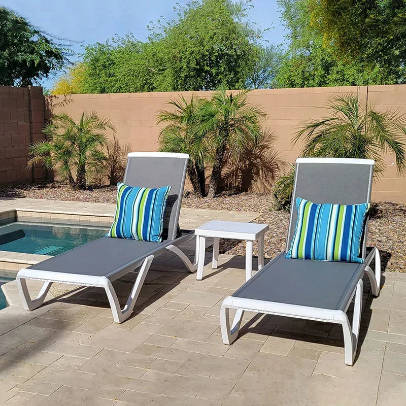 Patio Chaise Lounge Sunbathing Chair Set of 3 (2 Chairs + 1 Table)