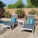 Patio Chaise Lounge Sunbathing Chair Set of 3 (2 Chairs + 1 Table)