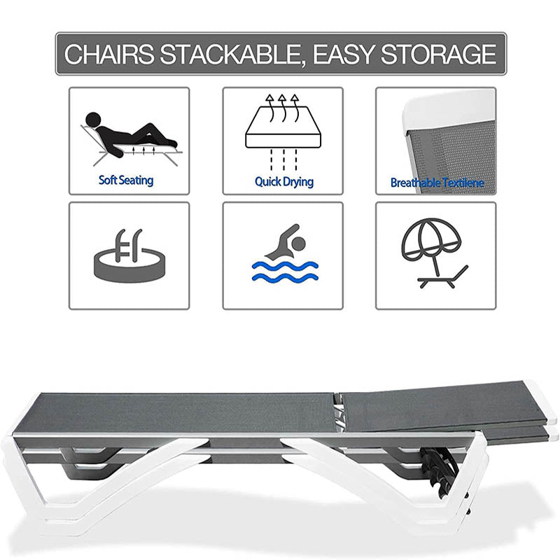 Patio Chaise Lounge Sunbathing Chair Set of 3 (2 Chairs + 1 Table)
