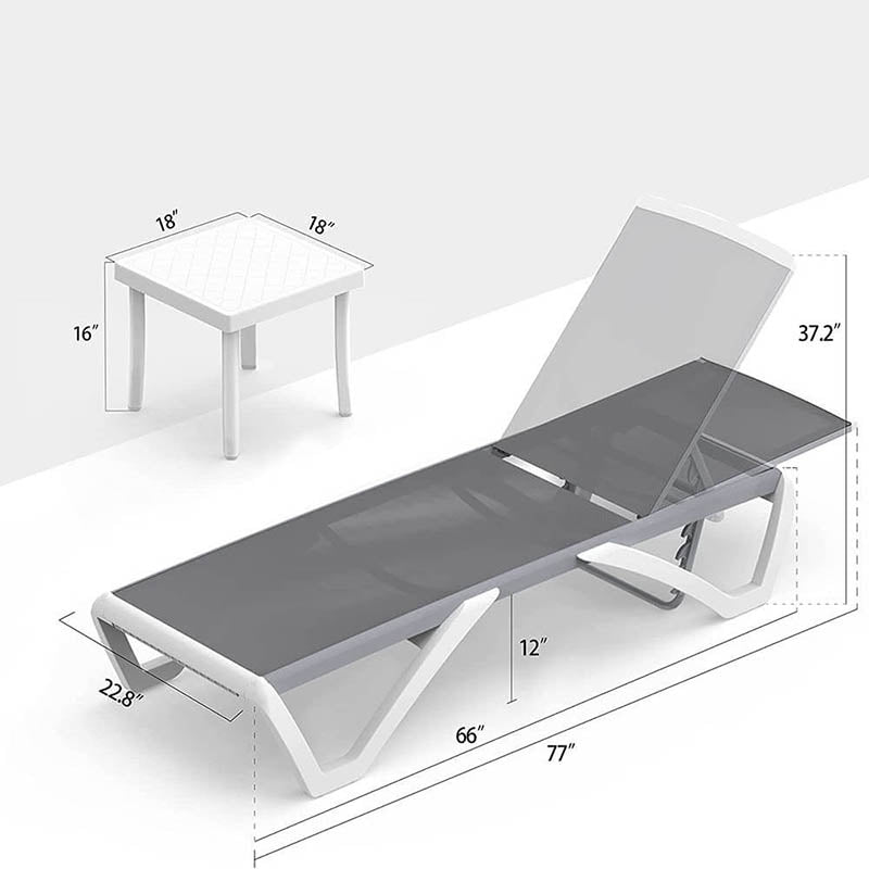 Patio Chaise Lounge Sunbathing Chair Set of 3 (2 Chairs + 1 Table)