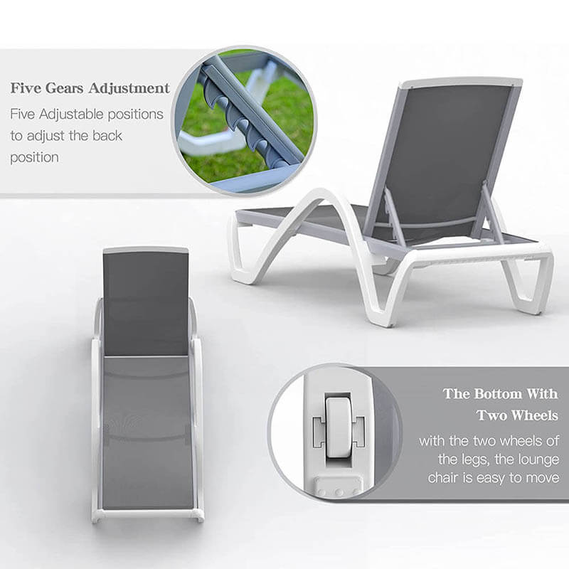 Patio Chaise Lounge Set of 3 with Arm (2 Chairs + 1 Table)