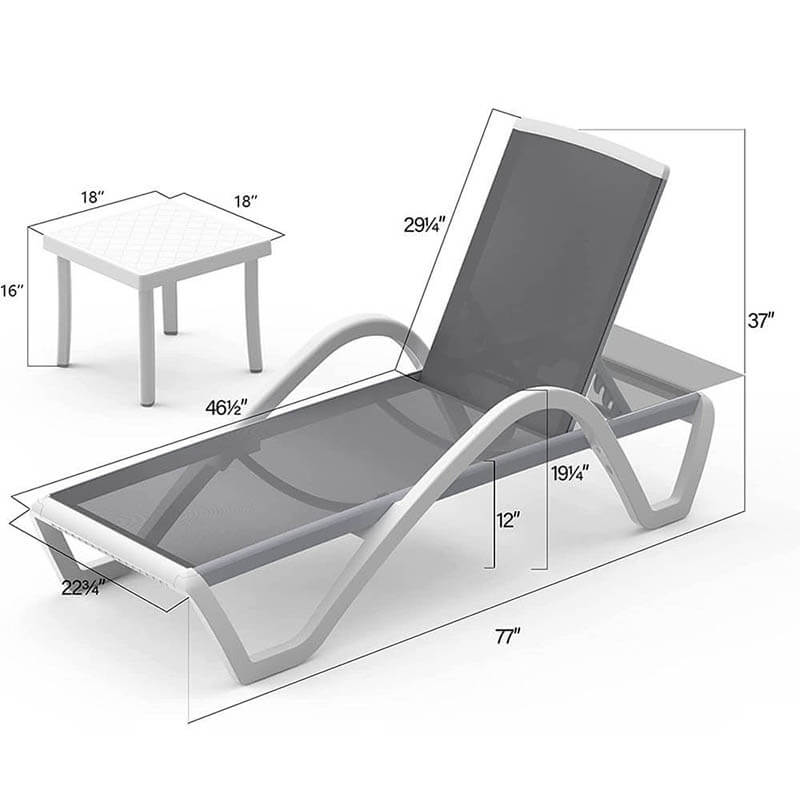 Patio Chaise Lounge Set of 3 with Arm (2 Chairs + 1 Table)