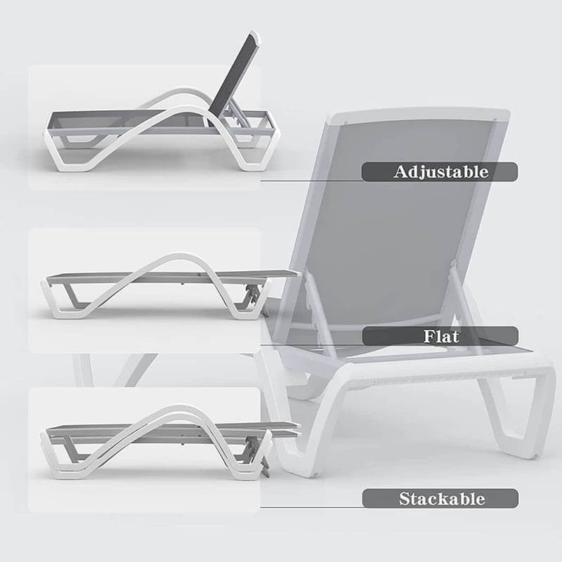 Patio Chaise Lounge Set of 3 with Arm (2 Chairs + 1 Table)