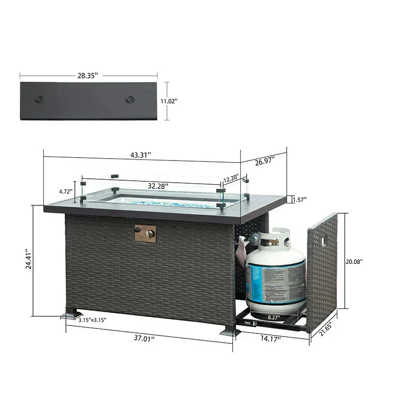 Patio Propane Fire Pit Rectangular Table