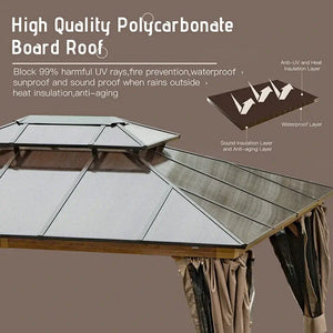 Polycarbonate Hardtop Gazebo Wood-looking