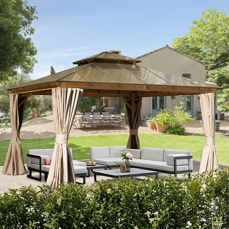 Polycarbonate Hardtop Gazebo Wood-looking