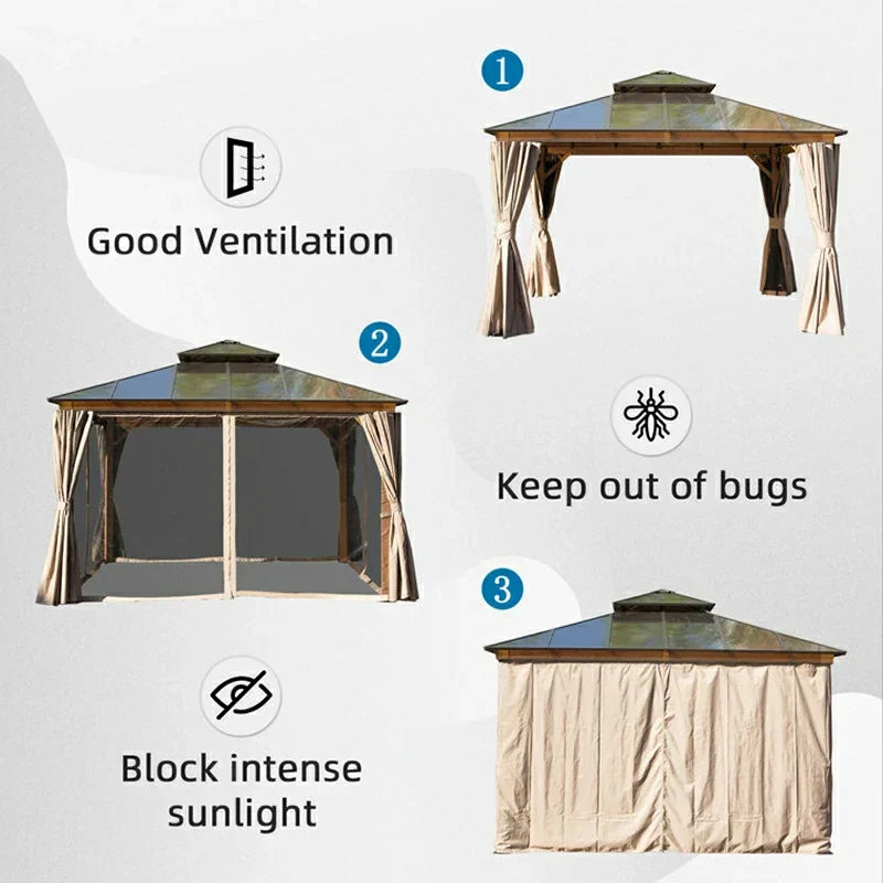Polycarbonate Hardtop Gazebo Wood-looking