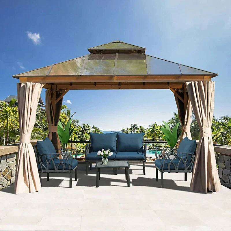 Polycarbonate Hardtop Gazebo Wood-looking