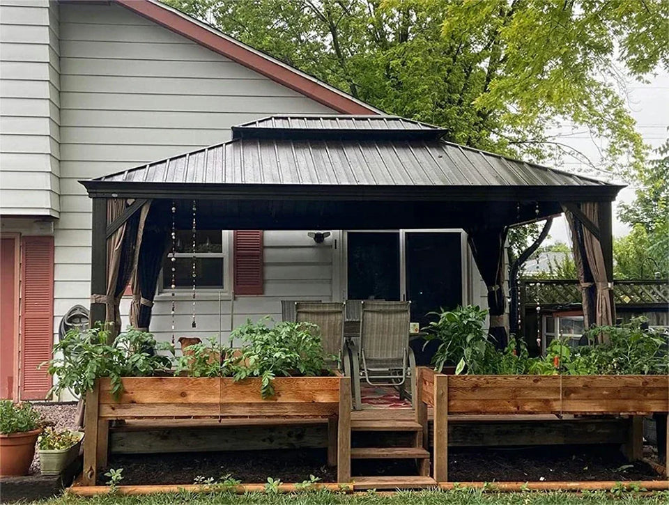Hardtop Gazebo Brown with Drainage Gutters