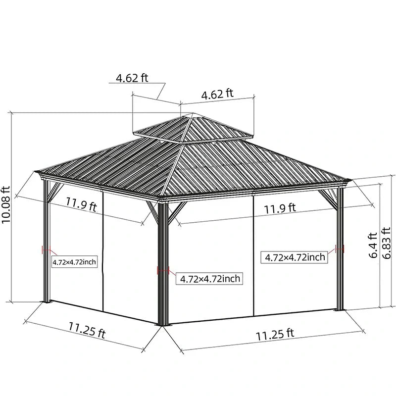 Hardtop Gazebo Brown with Drainage Gutters