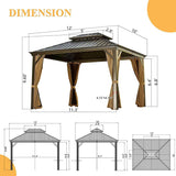 Hardtop Gazebo Brown with Drainage Gutters