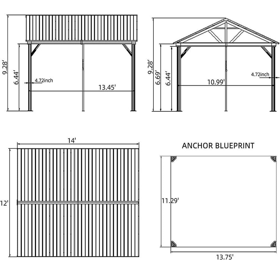 Gable Hardtop Gazebo - Wood-looking Frame