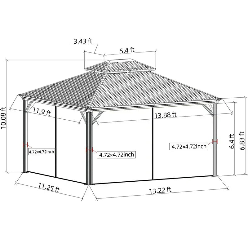 Hardtop Gazebo Wood-Looking with Drainage Gutters