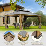 Hardtop Gazebo Wood-Looking with Drainage Gutters
