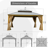 Hardtop Gazebo Wood-Looking with Drainage Gutters