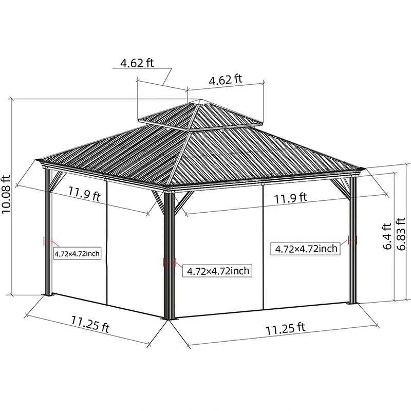 Hardtop Gazebo Wood-Looking with Drainage Gutters
