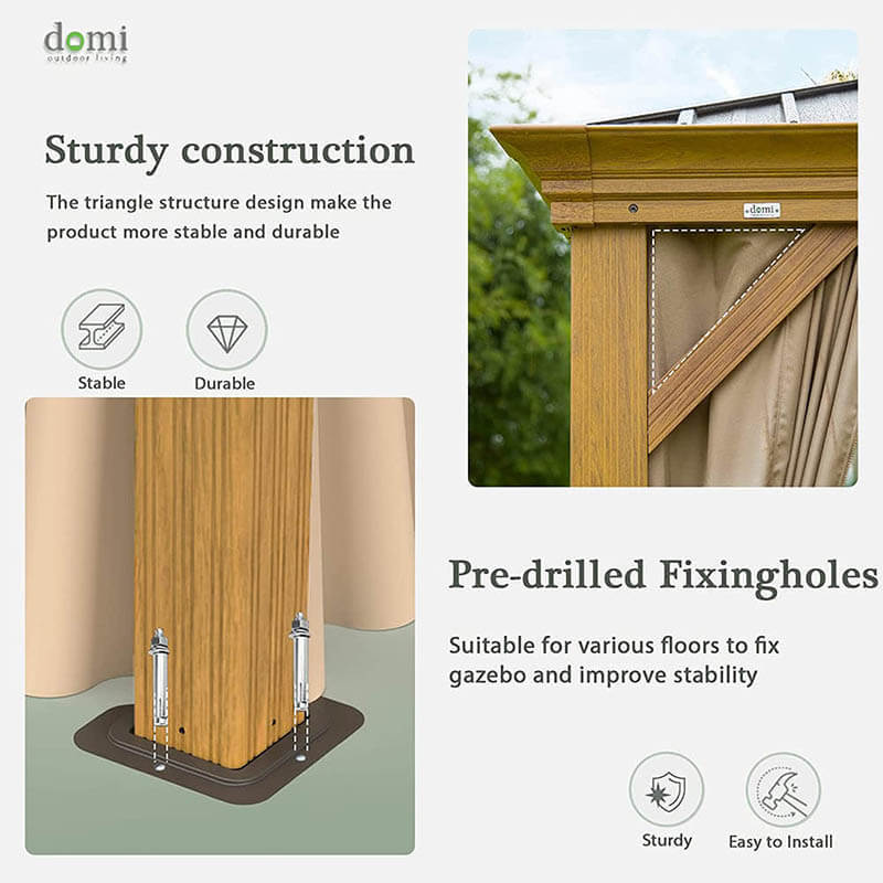 Hardtop Gazebo Wood-Looking with Drainage Gutters