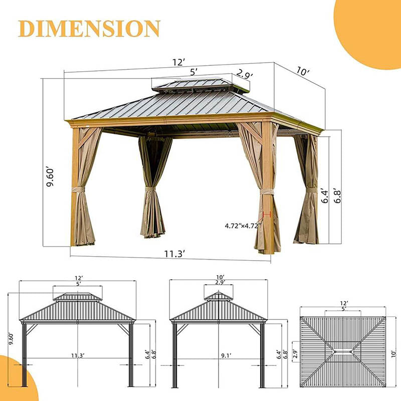 Hardtop Gazebo Wood-Looking with Drainage Gutters