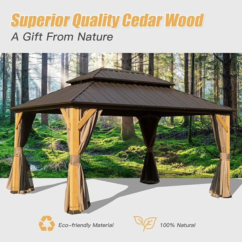 Wood Gazebo with Galvanized Steel Roof - Cedar Post