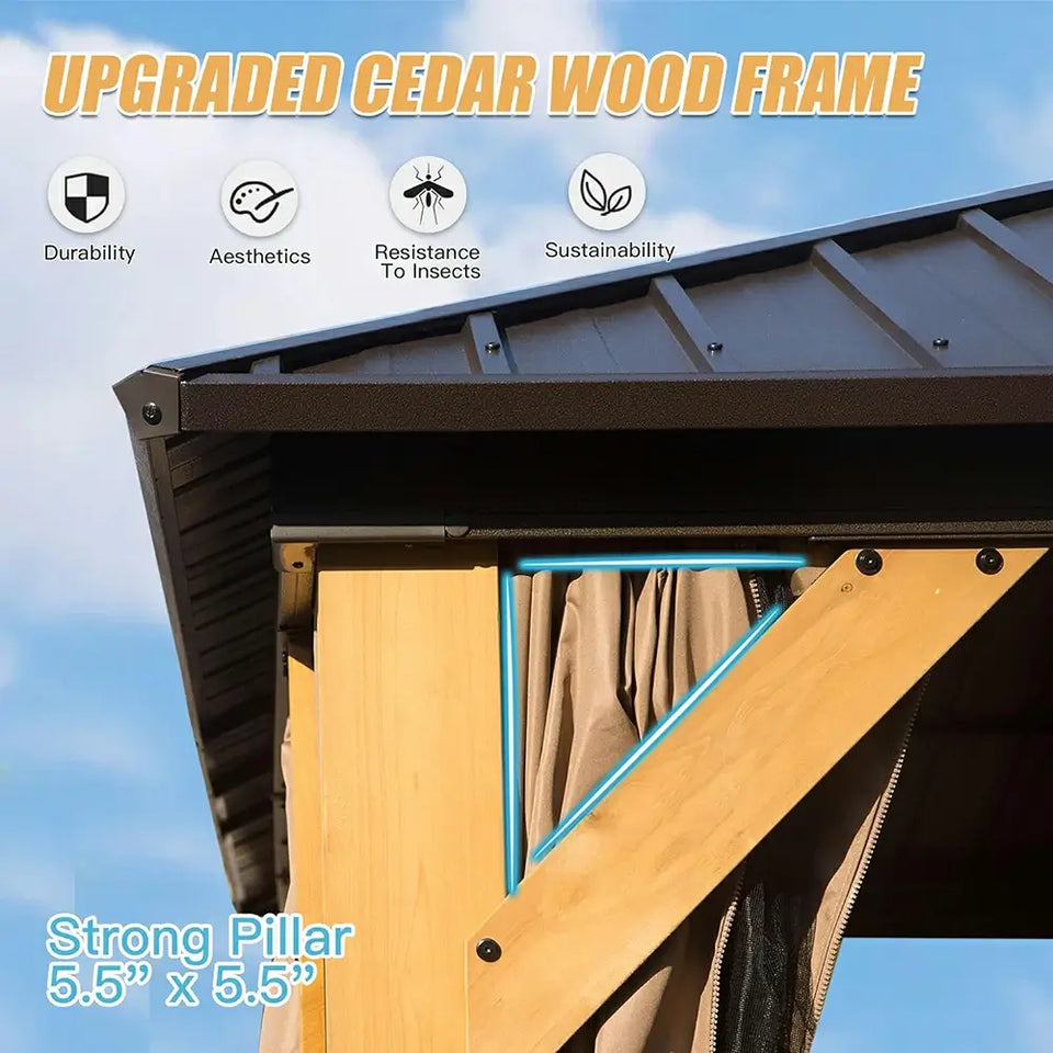 Wood Gazebo with Galvanized Steel Roof - Cedar Post