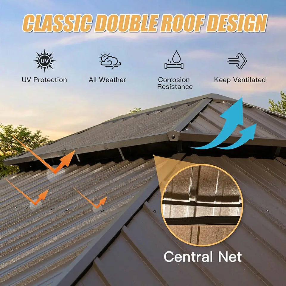 Wood Gazebo with Galvanized Steel Roof - Cedar Post