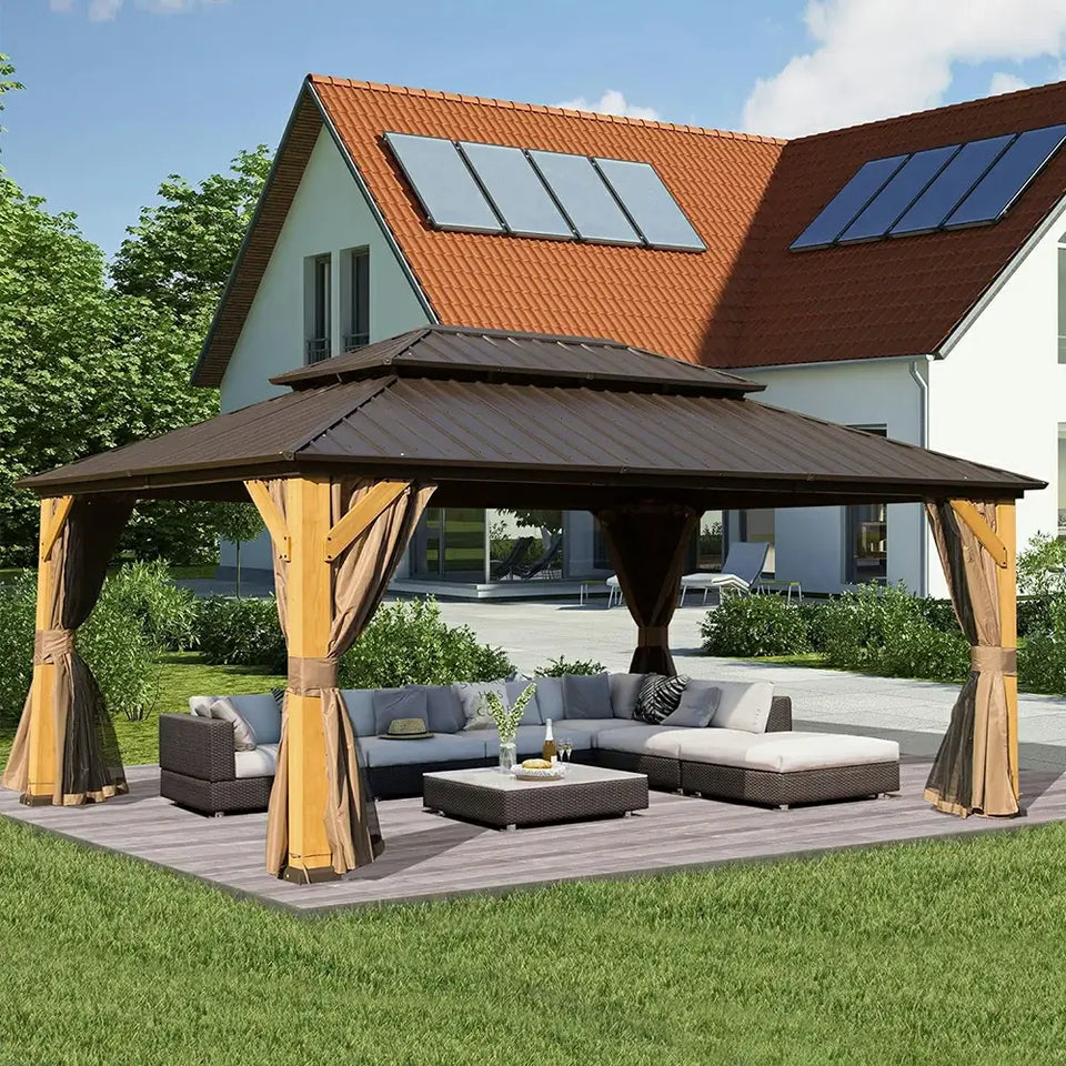 Wood Gazebo with Galvanized Steel Roof - Cedar Post