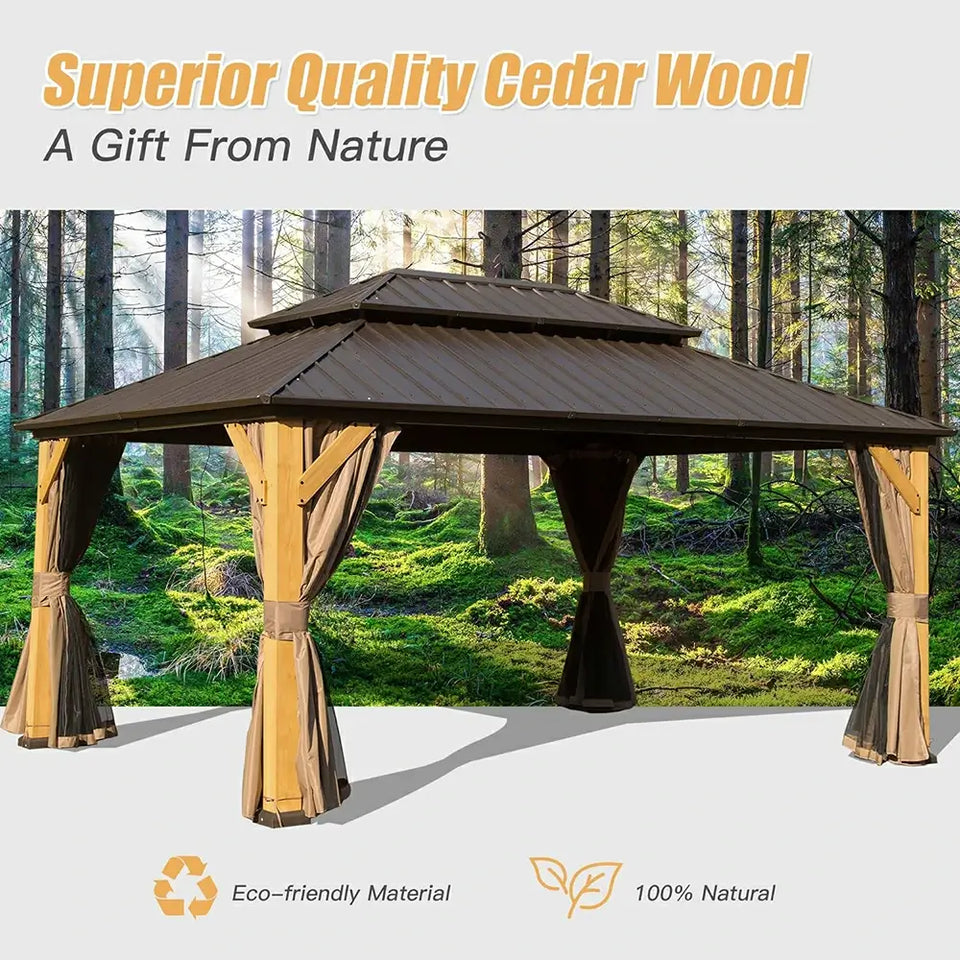 Wood Gazebo with Galvanized Steel Roof - Cedar Post