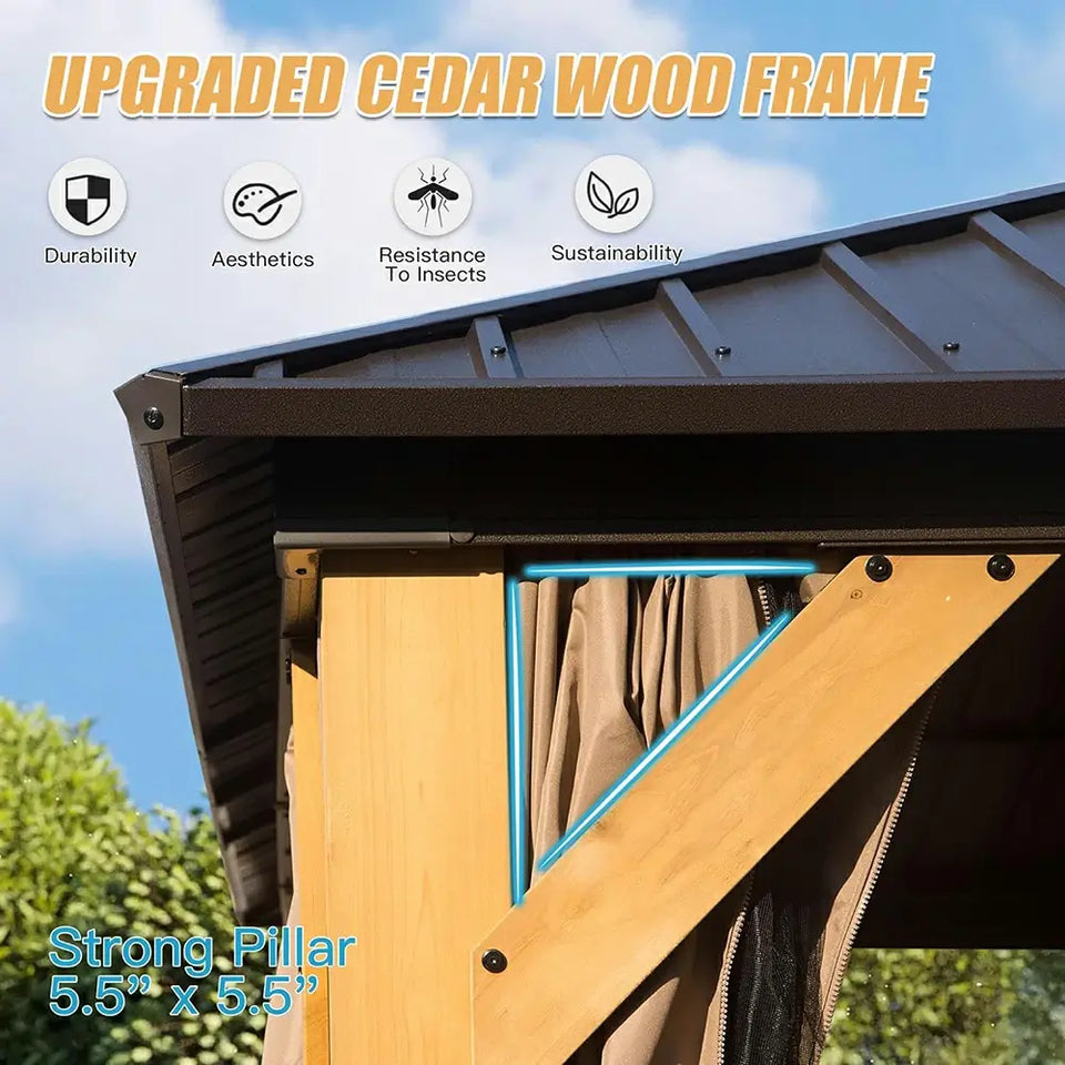 Wood Gazebo with Galvanized Steel Roof - Cedar Post