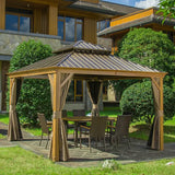 Hardtop Gazebo Wood-Looking with Drainage Gutters
