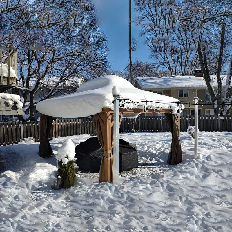 Hardtop Gazebo Wood-Looking with Drainage Gutters