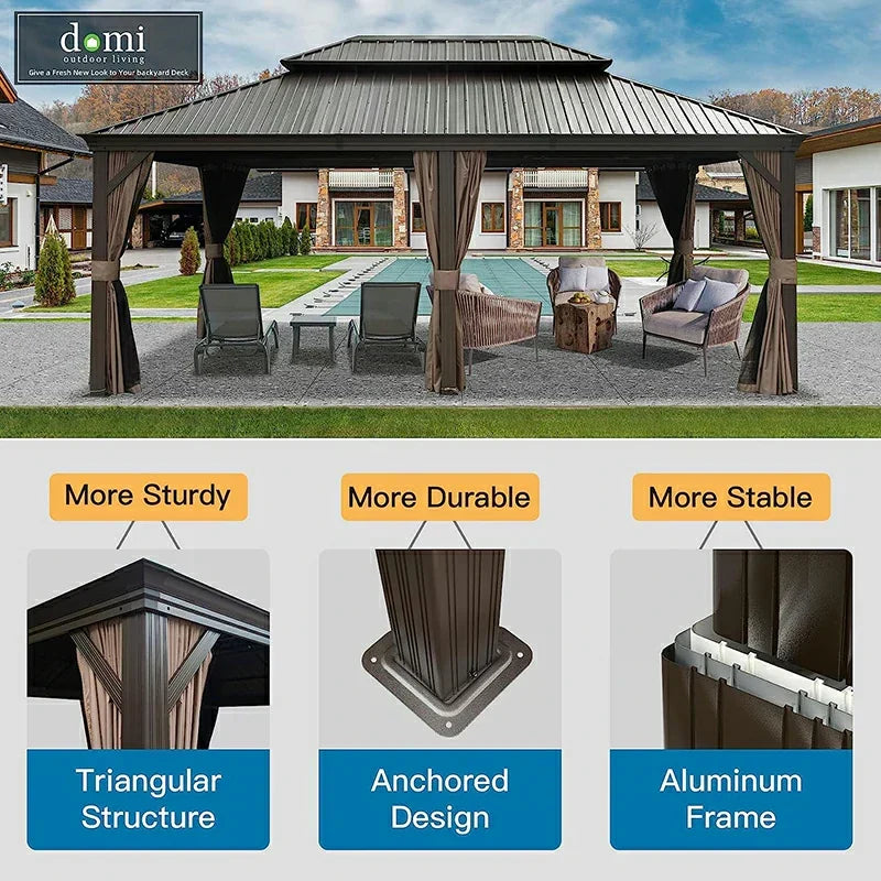 Hardtop Gazebo Brown with Drainage Gutters