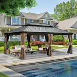 Hardtop Gazebo Brown with Drainage Gutters