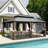 Hardtop Gazebo Brown with Drainage Gutters