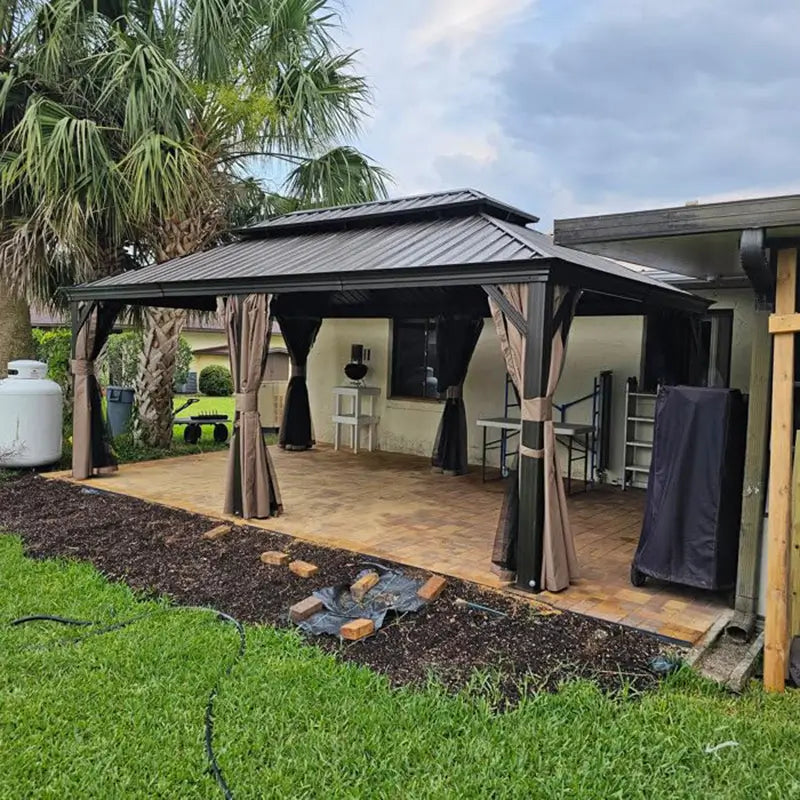 Hardtop Gazebo Brown with Drainage Gutters