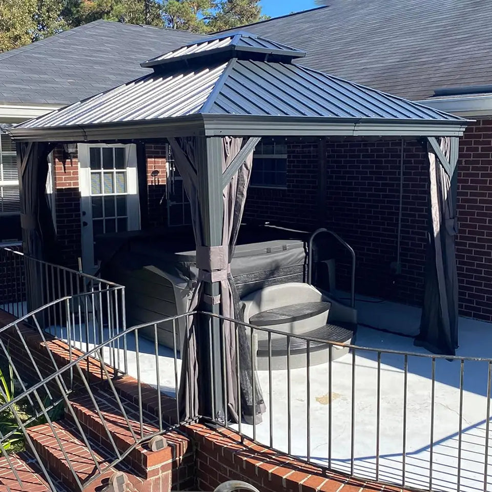 Hardtop Gazebo Gray with Drainage Gutters