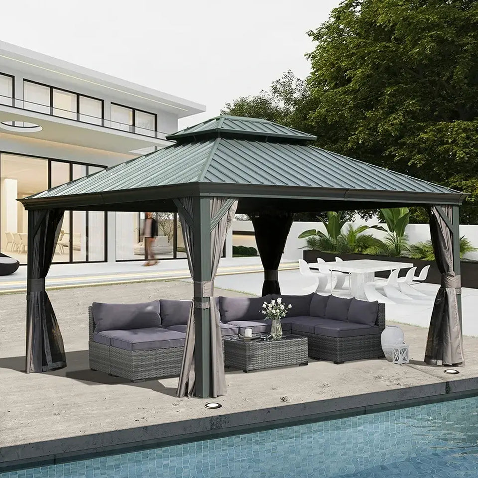Hardtop Gazebo Gray with Drainage Gutters