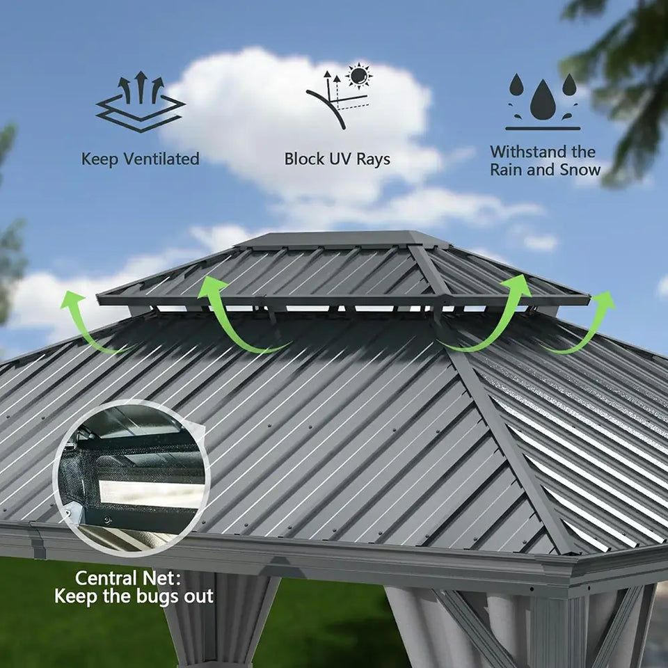 Hardtop Gazebo Gray with Drainage Gutters
