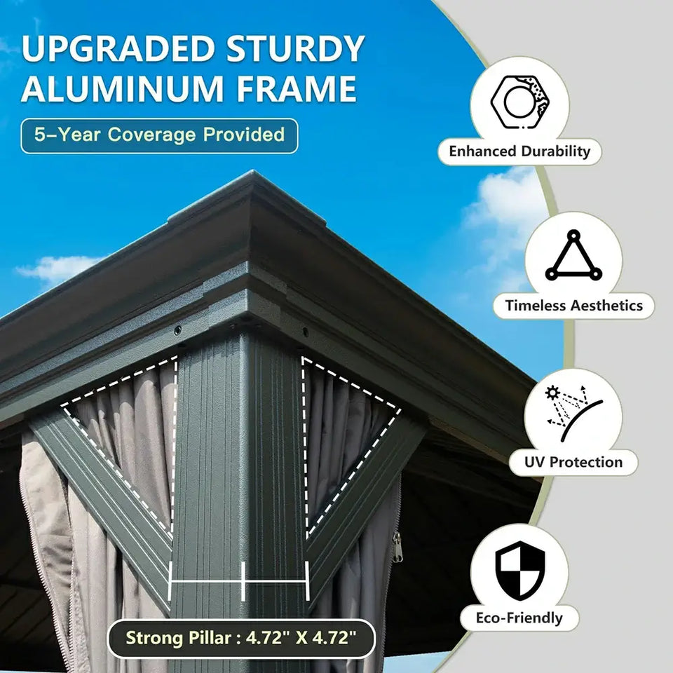 Hardtop Gazebo Gray with Drainage Gutters